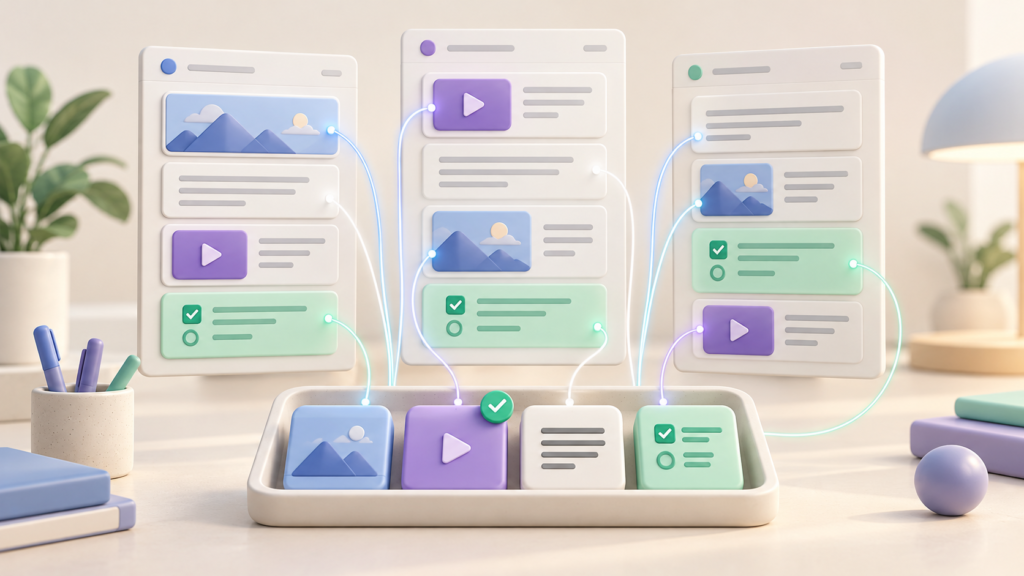 Reusable learning content components shared across multiple courses in an LCMS l WTT Solutions